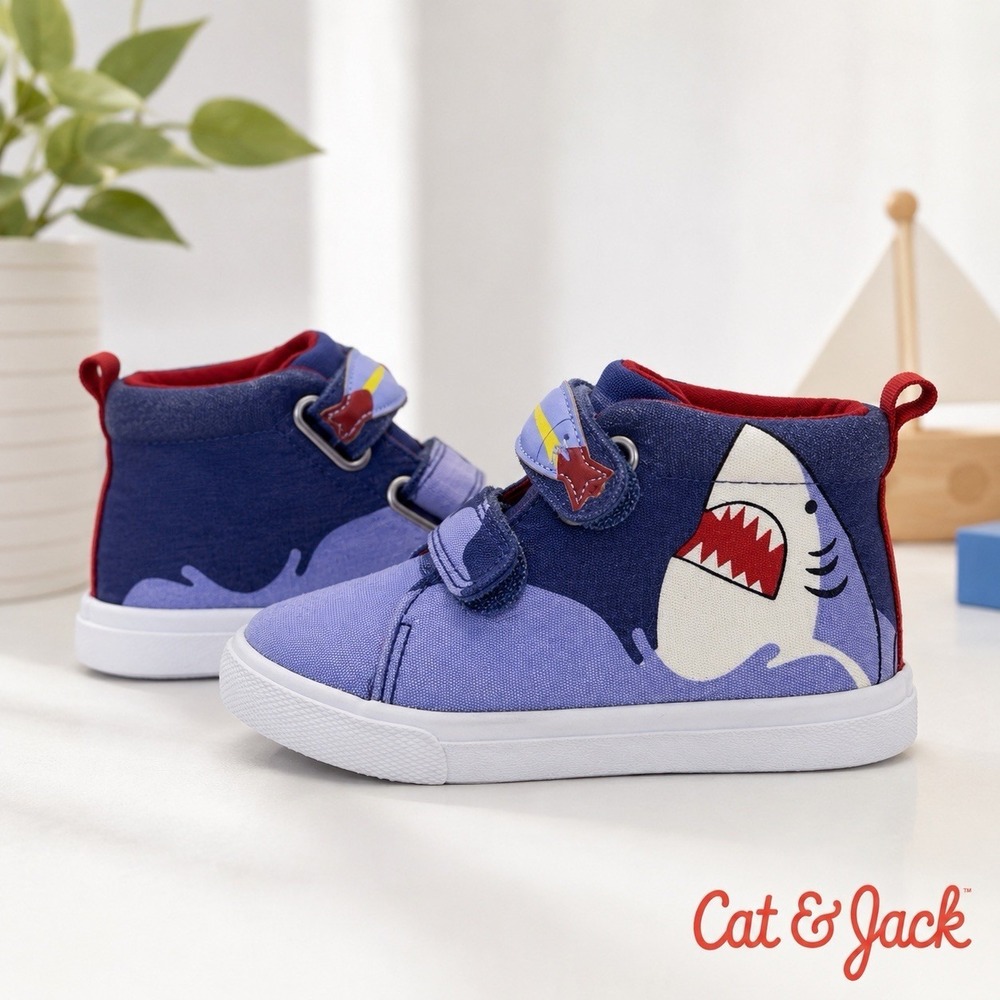 Cat & Jack Toddler Shark High Top Sneakers Hook & Loop Blue Axton Kids Size 7